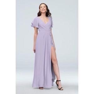 Flutter Sleeve Georgette Wrap Bridesmaid Dress